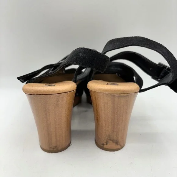 Korks Black Perforated Fabric Wood Block Heel Clog Sandals KR0002609 Size 10M - Picture 4 of 9